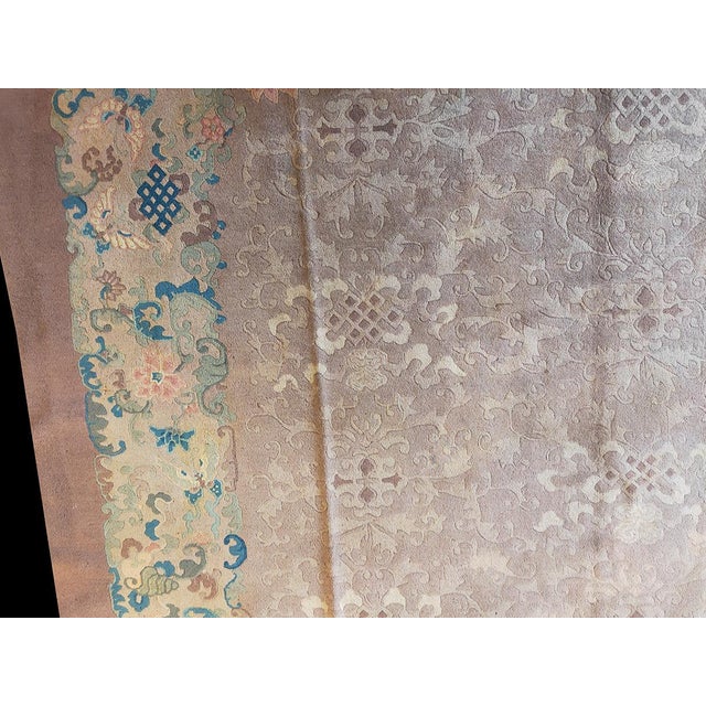 1920s 1920s Neutral Purple Floral Antique Chinese Crane Large Oversized Big Peking Rug For Sale - Image 5 of 10
