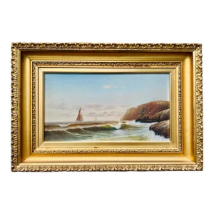 19th Century, American School Nautical Seascape Oil on Board - Signed