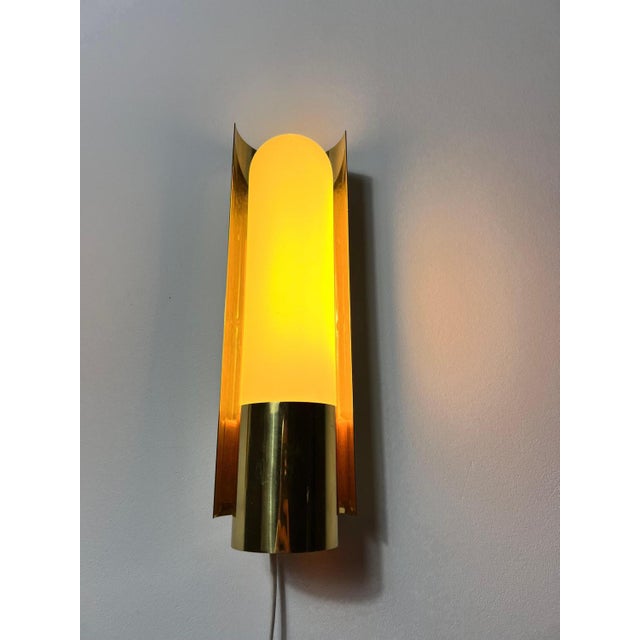Brass and Opaline Glass Wall Lamps attributed to Glashütte Limburg, 1960s, Set of 2 For Sale - Image 15 of 16