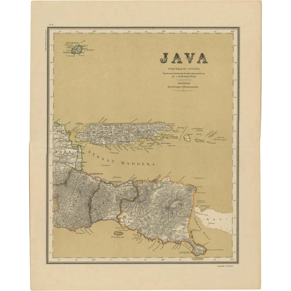 Antique Map of Java in 4 Sheets by Dornseiffen, 1884 | Chairish