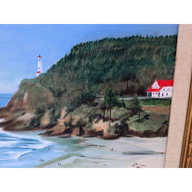 Mid 20th Century Vintage Coastal Lighthouse Oil Painting by Estelle M. For Sale - Image 5 of 9