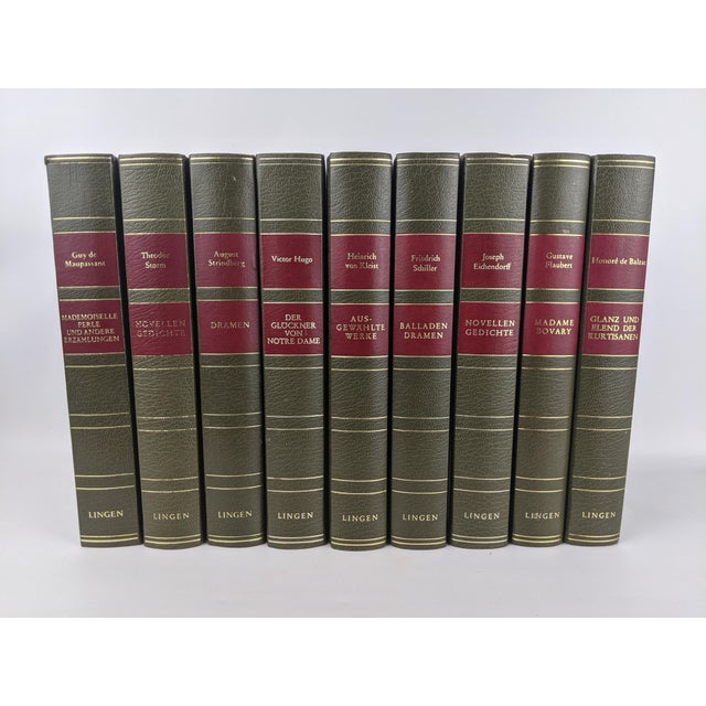 Vintage Olive Green, Burgundy & Gold German Literary Classics by Lingen – Set of 9 For Sale - Image 10 of 15