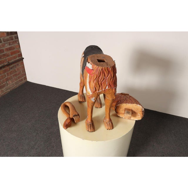 American Folk Art Hand-Carved and Painted Solid Pine Stationary Standing Lion For Sale In New York - Image 6 of 18