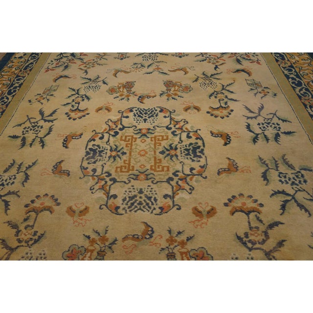 Art Deco 1920s Beige Floral Oriental Deco Antique Chinese Peking Hand Knotted Wool Rug For Sale - Image 3 of 10