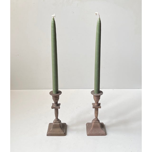 Bauhaus Danish Bauhaus Candleholders in Patinated Bronze, 1940s, Set of 2 For Sale - Image 3 of 8
