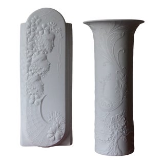 Vintage Art Nouveau Vases in Biscuit Porcelain from AK Kaiser, 1960s, Set of 2 For Sale
