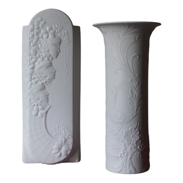 Vintage Art Nouveau Vases in Biscuit Porcelain from AK Kaiser, 1960s, Set of 2 For Sale