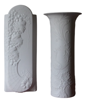 Vintage Art Nouveau Vases in Biscuit Porcelain from AK Kaiser, 1960s, Set of 2