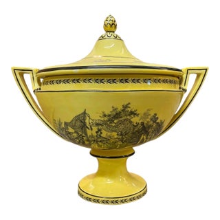 Neoclassical Style Yellow and Black Ceramic Lidded Urn For Sale
