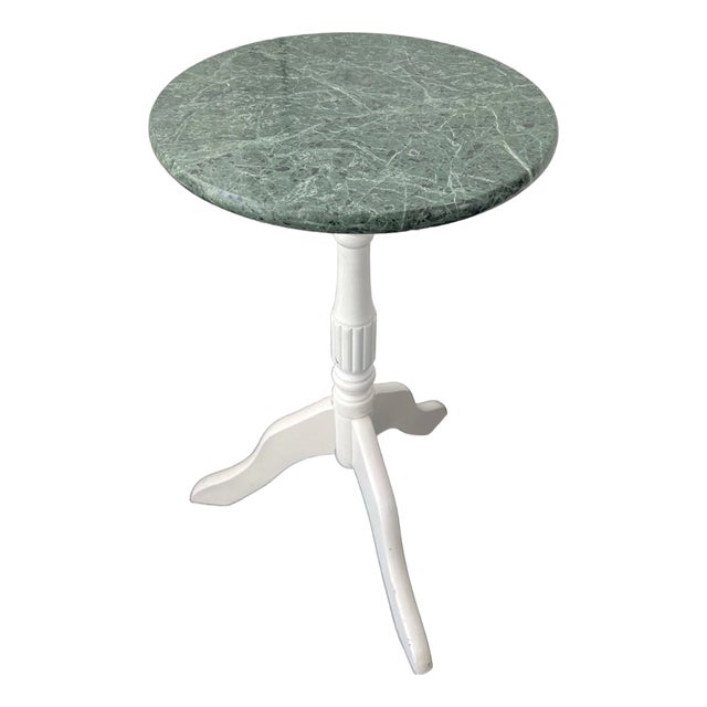 Vintage MCM Green Marble Top Side Table For Sale