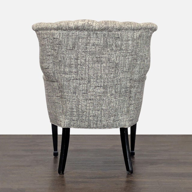 2000 - 2009 Classic Upholstered Wingback Lounge Chair With Carved Wood Arms and Legs For Sale - Image 5 of 6