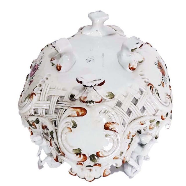 Large Capodimonte Porcelain Centerpiece Putti Cherub Figural Reticulated Centerpiece Bowl - Signed - Circa 1948 For Sale In Las Vegas - Image 6 of 9
