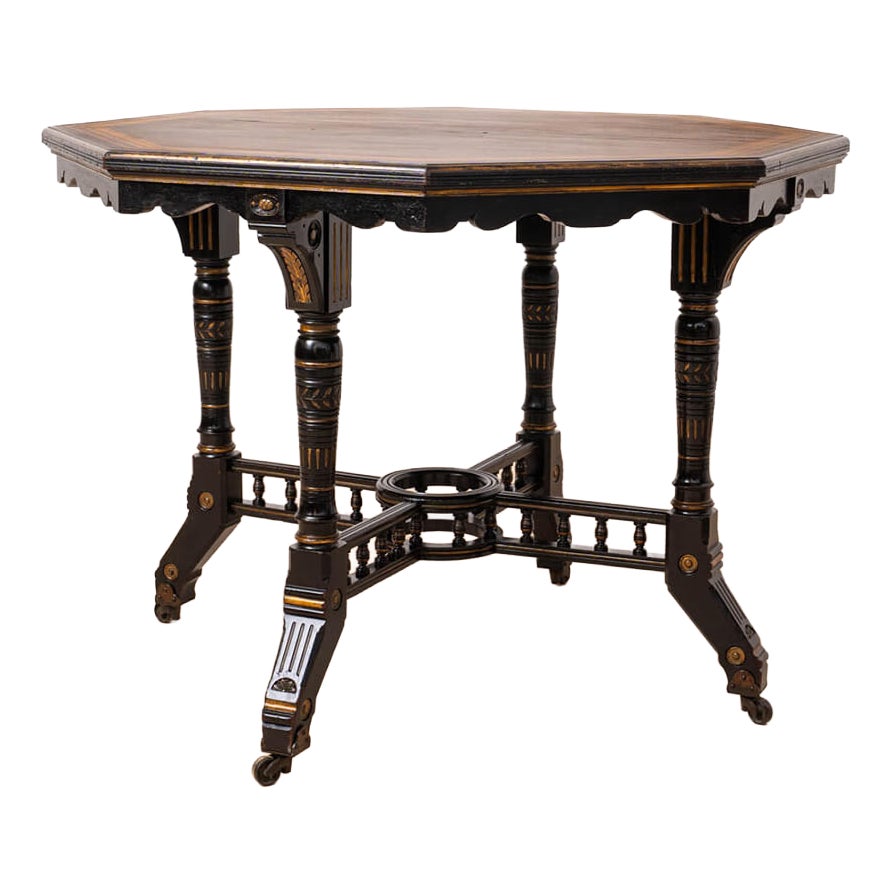 19th Century Victorian Octagonal Ebonized Center Table from C. Hindley ...