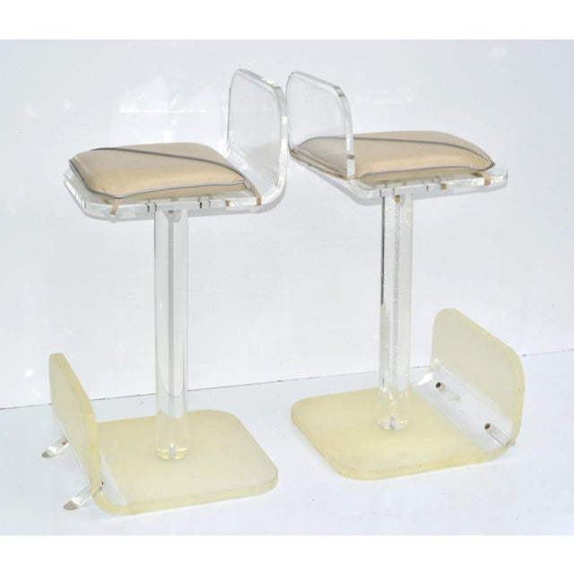 Karl Springer Pair, Karl Springer Lucite Swivel & Tilt Function Bar Stools Mid-Century Modern For Sale - Image 4 of 13