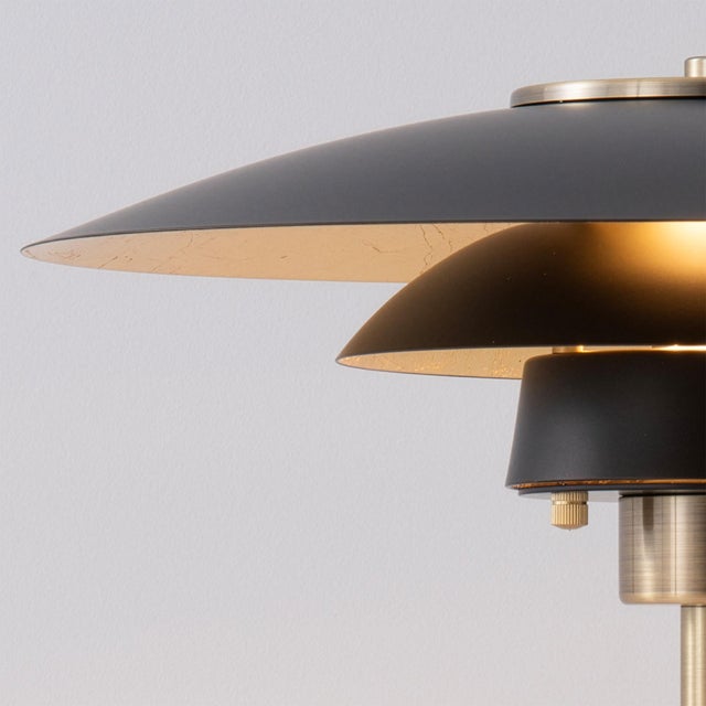 Nova Rancho Mirage Table Lamp 29" H - Black/Gold Leaf Shade, Weathered Brass, Dimmable, Bulb Included For Sale - Image 4 of 6