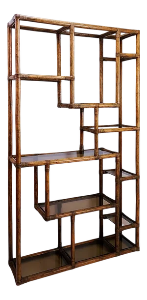 Deconstructed Bamboo and Smoked Glass Shelf, 1970s