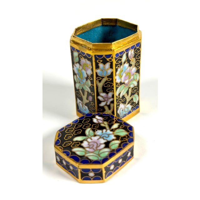 Vintage Chinese Cloisonné Small Canister Jar Set - 8 Canisters W/ Original Box For Sale - Image 15 of 17