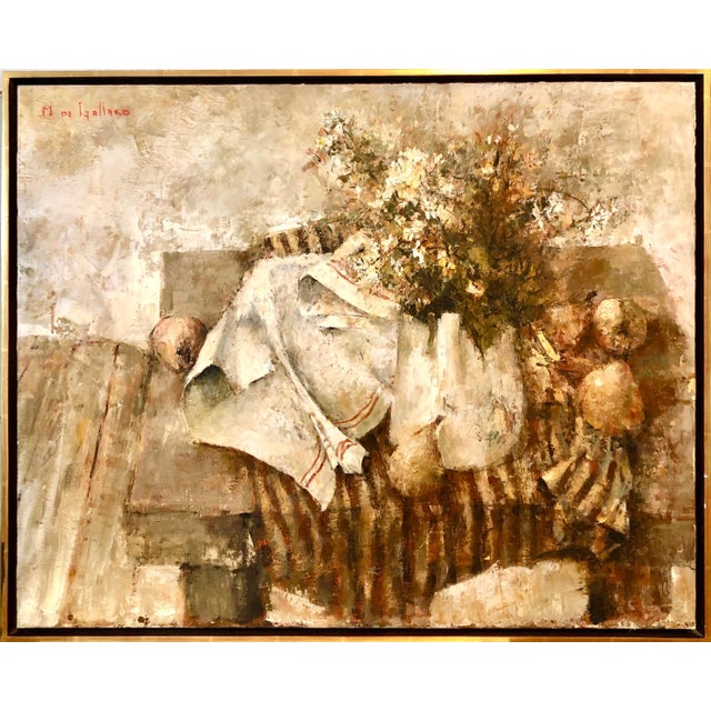 Michel De Gallard, Expressionist School of Paris Oil Painting Still Life with Pear and Flowers, mid 20th C For Sale