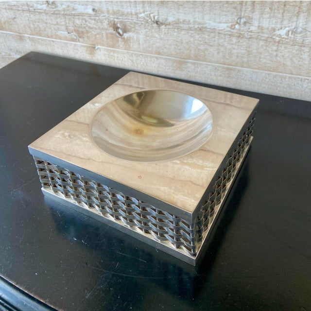 Mid-Century Italian Architectural Silver-Plated Woven Metal Ashtray, 1960s For Sale - Image 4 of 6