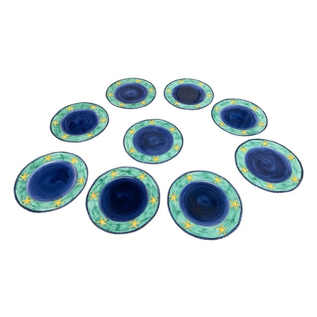 Coastal Vintage Italian Faience Starfish Coastal Ceramic Plates - Set of 9 For Sale - Image 3 of 9