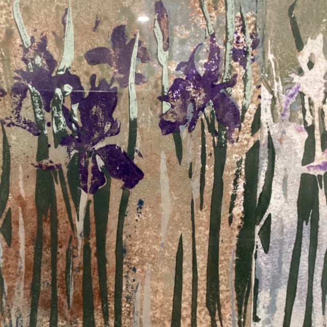 Abstract Original Art Multicolor Print “ Wild Iris C “ by Judith Hilmer Circa 2001 Framed Glass Matted For Sale - Image 4 of 12