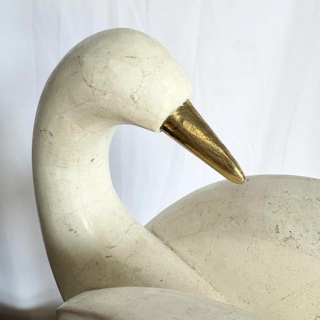 Beige Postmodern Tessellated Stone and Brass Maitland Smith Bird Sculpture For Sale - Image 8 of 8