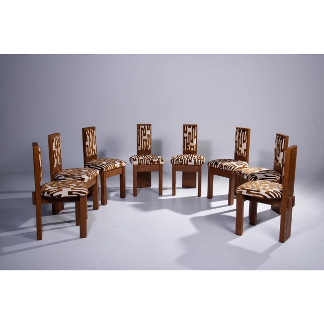 Vintage Brutalist Oak Dining Chairs, 1970s, Set of 8, in Restored conditions. Designed 1970 to 1979