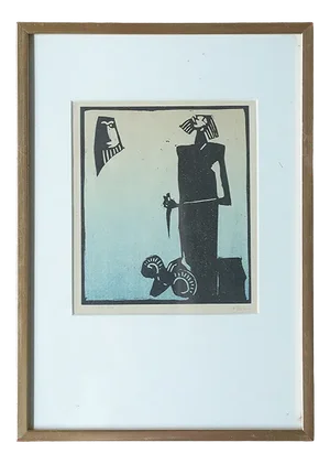 Åke Holm, Biblical Theme, Linocut, 1970s, Framed