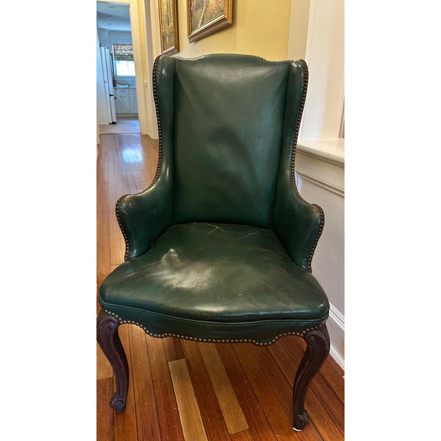 Vintage Green Leather Chairs With Nailheads and Cabriole Legs For Sale In New York - Image 6 of 9