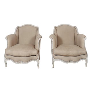 Set of Swedish Armchairs in Linen For Sale