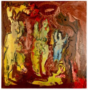 Adolf Benca, Large Figurative Abstract Expressionist Textured Painting Adolf Benca