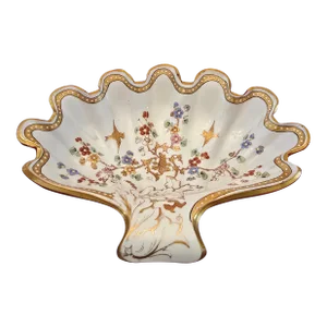 Antique Bohemian Glass Moser Ruby Sea Shell Enamel
