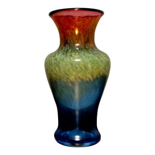 Vintage Flux Studio Glass Vase, Cobalt to Amber Fade For Sale