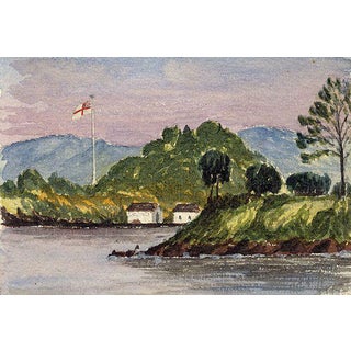 Cmdr Alfred Causton RN, Garden Island Sydney Harbour, Australia, 1873, Watercolour For Sale