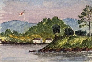 Cmdr Alfred Causton RN, Garden Island Sydney Harbour, Australia, 1873, Watercolour