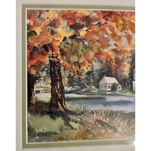 1997 Watercolor by Susan Mangano Thirolle of a Small Church & a House by the Water in Autumn For Sale - Image 4 of 8