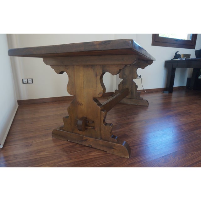 Spanish Rustic Dining Room Table with Lyre Leg | Chairish