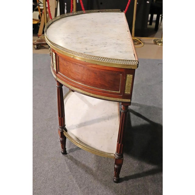 Brown French Directoire Louis XVI Demilune Shape Marble Top Marble Top Console Table For Sale - Image 8 of 11