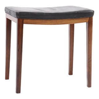 Mid-Century Stool in Patinated Leather, Made in Denmark, 1960s For Sale