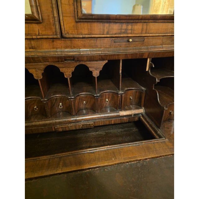 Queen Anne Double Domed Burr Walnut Bureau Bookcase Secretary For Sale - Image 13 of 17