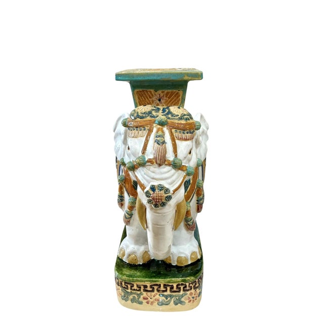 Vintage Hollywood Regency Style Glazed Terracotta Elephant Garden Seat For Sale - Image 9 of 18