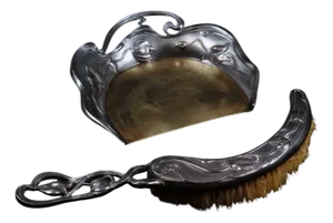 Antique Art Nouveau Crumb Catcher with Silver Metal Brush, 1890s
