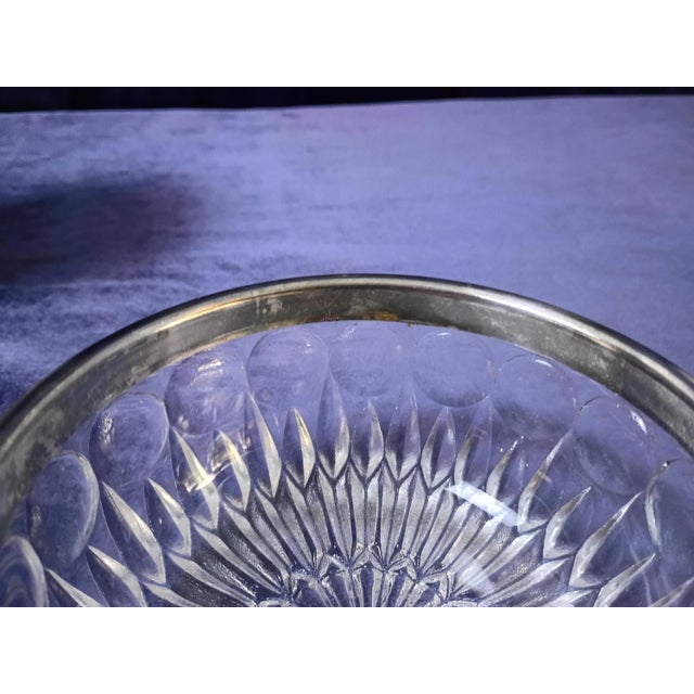 1960s 1960s Art Deco Pressed Glass and Silver Rim With Ice Bucket Coasters Pinch Bowl and French Claw Ice Tongs - 5 Piece Bar Set For Sale - Image 5 of 17