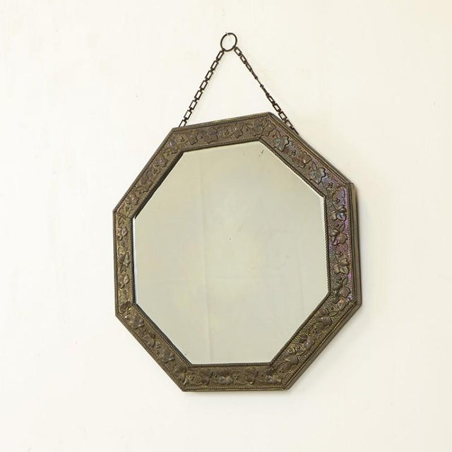 Hall Mirror with Brass Frame, 1920s For Sale - Image 4 of 5