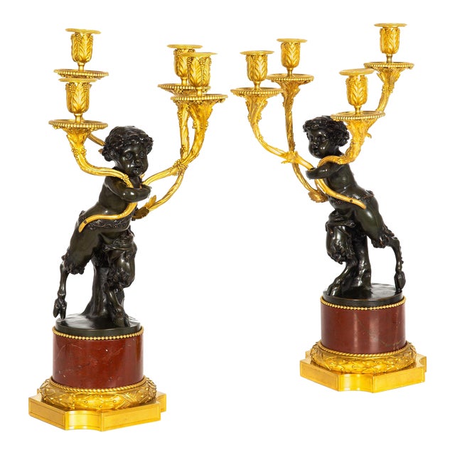 Fine Pair of Henry Dasson Four-Light Candelabra After Clodion Circa 1895 For Sale