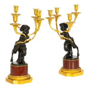 Fine Pair of Henry Dasson Four-Light Candelabra After Clodion Circa 1895