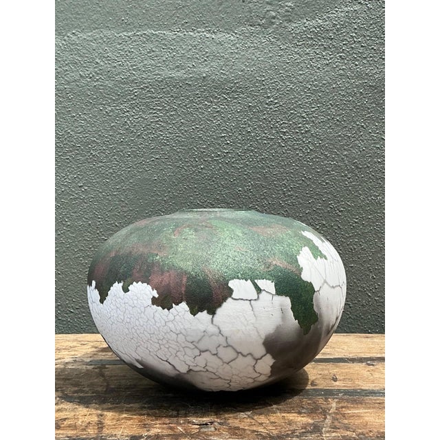 Green Vintage Tony Evans Crackle Glaze Ceramic Vase For Sale - Image 8 of 12