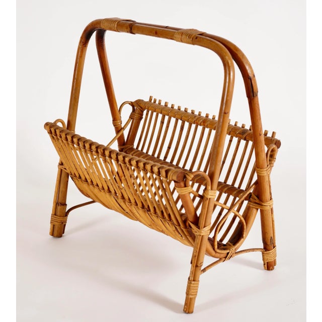 Franco Albini Style Rattan and Bamboo Magazine Rack For Sale In Miami - Image 6 of 13