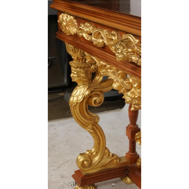 Antique Regency Style Giltwood & Mahogany Figural Console Table For Sale - Image 4 of 7