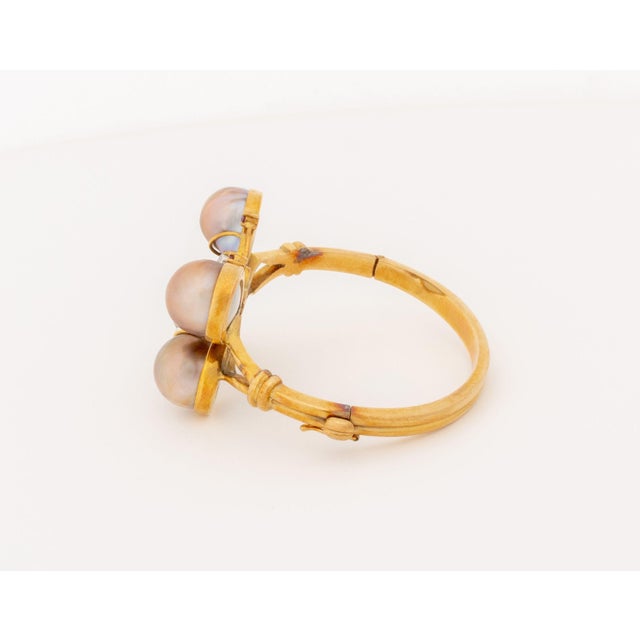 Late 20th Century 18k Rose Gold, Diamond, Ruby, and Pearl Butterfly-Form Bangle For Sale - Image 5 of 8